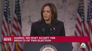 Kamala Harris delivers a concession speech after losing the election to Trump