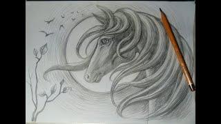 Как поэтапно нарисовать голову лошади. Очень простой способ. Draw a horse.