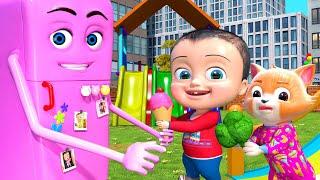 Cute Friend Refrigerator playtime with food - BillionSurpriseToys Nursery Rhymes, Kids Songs