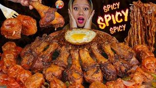 10 SPICY CHICKEN LEG PIECE, CHILLY MOMO & BLACK BEAN NOODLES MUKBANG ASMR|| MASSIVE EATING ASMR 