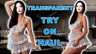 4K | Transparent | White Ruffled Lingerie | Try-On Haul | No Bra No Panties | Asia Queen | 2024