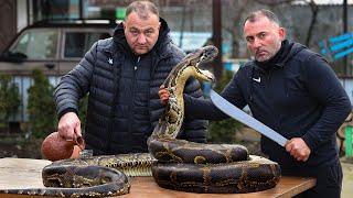 Grilling Snake Kebab: Delicious Snake Meat Recipe on Charcoals