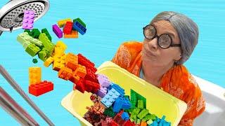 Olya and Granny  Pretend Play with Color Blocks