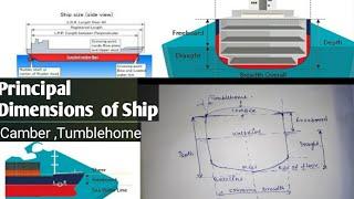Principal dimensions of ship. Camber,  Tumblehome, Sheer etc.