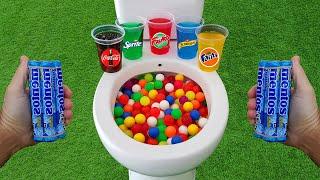 Mini Plastic Balls VS Popular Sodas !!! Schweppes, Coca Cola, Fanta, Fruko and Mentos in the toilet