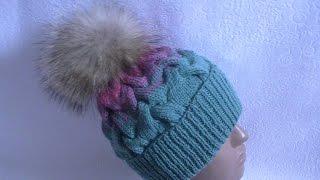 Вязание шапки с косами градиентом.Knitting hats with braids gradient