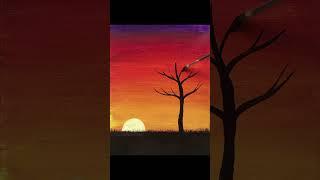 Easy Sunset Painting for Beginners #shorts #acrylicpaintingforbeginners #sunsetpainting #painting