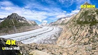 Virtual Run 4k Alps Aletsch Glacier Switzerland  50min Virtual Scenery for Treadmill