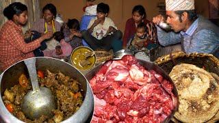 BUFF curry & bread by dharme brother family in the village || Rural Nepal ||