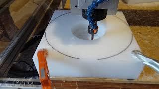 CNC router cutting 3-1/2" HDPE plastic