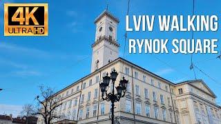 LVIV TRAVEL - UKRAINE, WALKING TOUR RYNOK square, NOVEMBER 2021, 4K UHD.