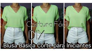 Blusa Básica decote V, corte e costura fácil para Iniciantes. DIY