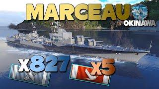 эсминец Marceau на карте Окинава, хороший эндфайт - World of Warships