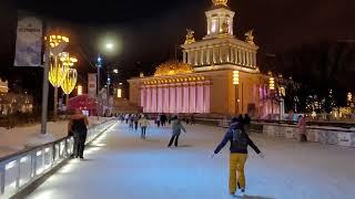 Ice skating at VDNkh, Moscow. Russia, January 2022