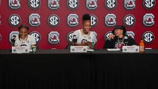 WBB Postgame: (Oklahoma) Dawn Staley, MiLaysia Fulwiley, and Joyce Edwards News Conference 03/08/25