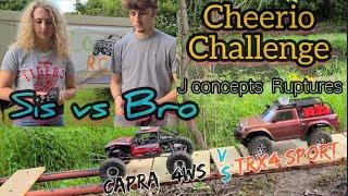 Cheerio Challenge! AXIAL Capra 4ws vs Traxxas trx4 sport. Brother vs Sister at Crawler County