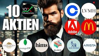 "10 AKTIEN" Coinbase LVMH Arista Novo Nordisk Adobe Hims McDonalds Block MongoDB Canopy Growth