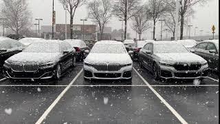 A snow-covered BMW of Gwinnett Place.
