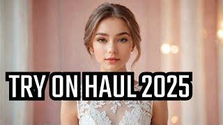 [4K] No bra try on haul | Petite Olya | Cute White Dress 2025