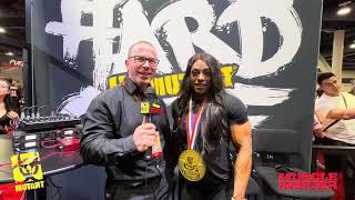 5x Ms. Olympia Champion Andrea Shaw at 2024 Olympia with Muscle Insider at the Mutant Booth