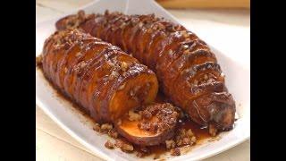 Hasselback Maple Pecan Sweet Potatoes