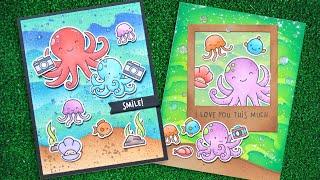 Ocean Shell-fie and Ocean Wave Stencils + 2 cards from start to finish