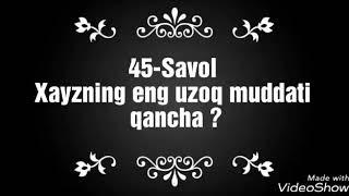 45 Савол «Хайз муддати қанча_» савол-жавоб (Абдуллоҳ Зуфар Ҳафизаҳуллоҳ)