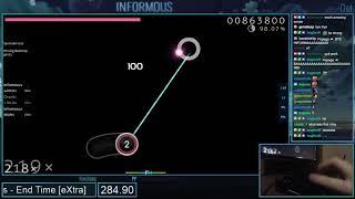 osu! | Informous | Cres - End Time [eXtra] +HD,DT 95.01% 769/865x 1 | 513pp