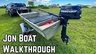 Jon BOAT Walkthrough | 14ft Tracker Topper with a MERCURY 5 HP Outboard