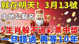 土地公顯靈了！3月13號，這5個生肖躲不過彩票中大獎，正財橫財一發再發，有錢有福金滿屋！錯過再等10年！【梵心若素】#生肖 #運勢 #風水 #財運 #命理