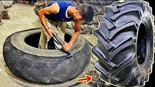 How to Retreading an old Big Tire - Amazing Process Of Retreading Old Tractor Tire |