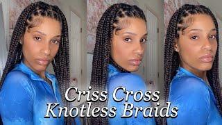 HOW TO DO CRISS CROSS KNOTLESS BRAIDS | Viral Tiktok Hairstyle | Beginner Friendly