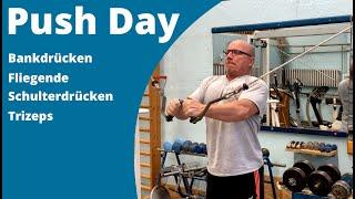 Push Day und die Bank ist schief? Egal - Bankdrücken 115 kg und Assistenzen - Powerlifter 57 Jahre