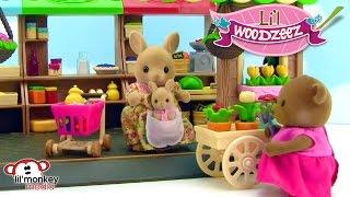 Li'l Woodzeez Hoppin' Farmers Market! Calico Critter Kangaroo Mommy and Baby Go Shopping!