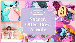 SHOWCASE Polly Pocket: Soccer Squad, Race & Rock Arcade, Sparkle Stage Bow, Otter Aquarium