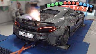 Tuned McLaren 600LT shoots flames on the DYNO (290+km/h Pulls) | Feat. brutal Downshift sounds!