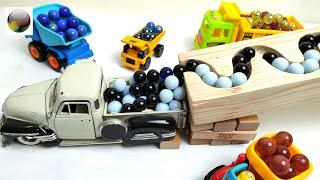 Ryan Marble Run ASMR | HABA Slope Retro Matika Vintage Car, Garbage Truck, Dumper, Loader