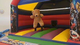 Bouncing BIG TEDDY (GEORGE) was helpful today with our Bouncy Castle/Bounce House maintenance day