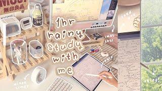 1hr real time study with me while it's raining  lofi music, rain bg, ipad notetaking, alevel bio