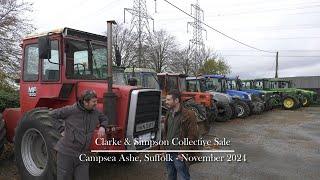 Tractors at Clarke & Simpson's November 2024 collective auction (MF 1200, 575, JD 4955, Same, Deutz)