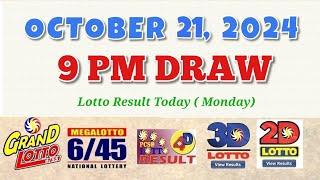 Lotto Result Today 9pm draw October 21, 2024 6/55 6/45 4D Swertres Ez2 PCSO