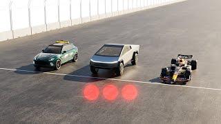 F1 vs Tesla Cybertruck vs Medical Car Drag Race | Animation