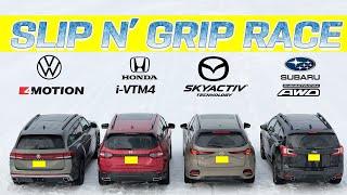 AWD Battle! Pilot i-VMT4 vs Ascent Symmetrical AWD vs CX-70 Skyactiv vs Atlas 4Motion. Slip N' Grip