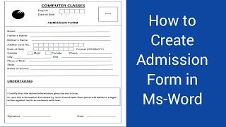 How to create admission form in ms word I Admission form kaise banaye ms word