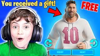 Gifting Little Bro *NEW* Messi Bundle in Fortnite! (FREE)