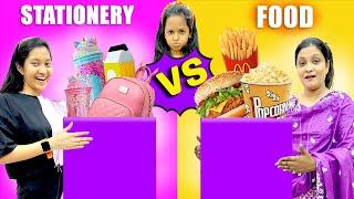  FOOD Vs STATIONERY ️ MYSTERY BOX CHALLENGE  | Cute Sisters