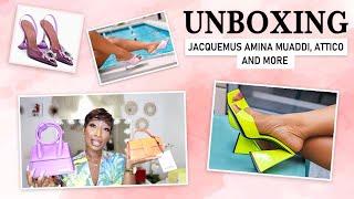 AMINA MUADDI UNBOXING | ATTICO, JACQUEMUS, AND MORE LUXURY HAUL | LUXURY SHOES / HEELS / BAG REVIEW