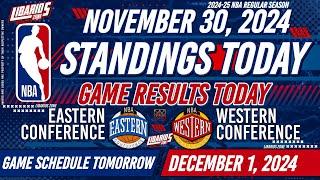 NBA STANDINGS TODAY as of NOVEMBER 30, 2024 | GAME RESULTS TODAY | GAMES TOMORROW / DEC. 1 | SUNDAY