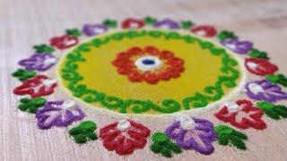 Very Simple & Colorful Flowers Rangoli For Beginners ||Easy Rangoli by Kalakar Supriya