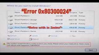 How to fix Error 0x80300024 when Installing windows 11 or 10 | 2023 | Hindi